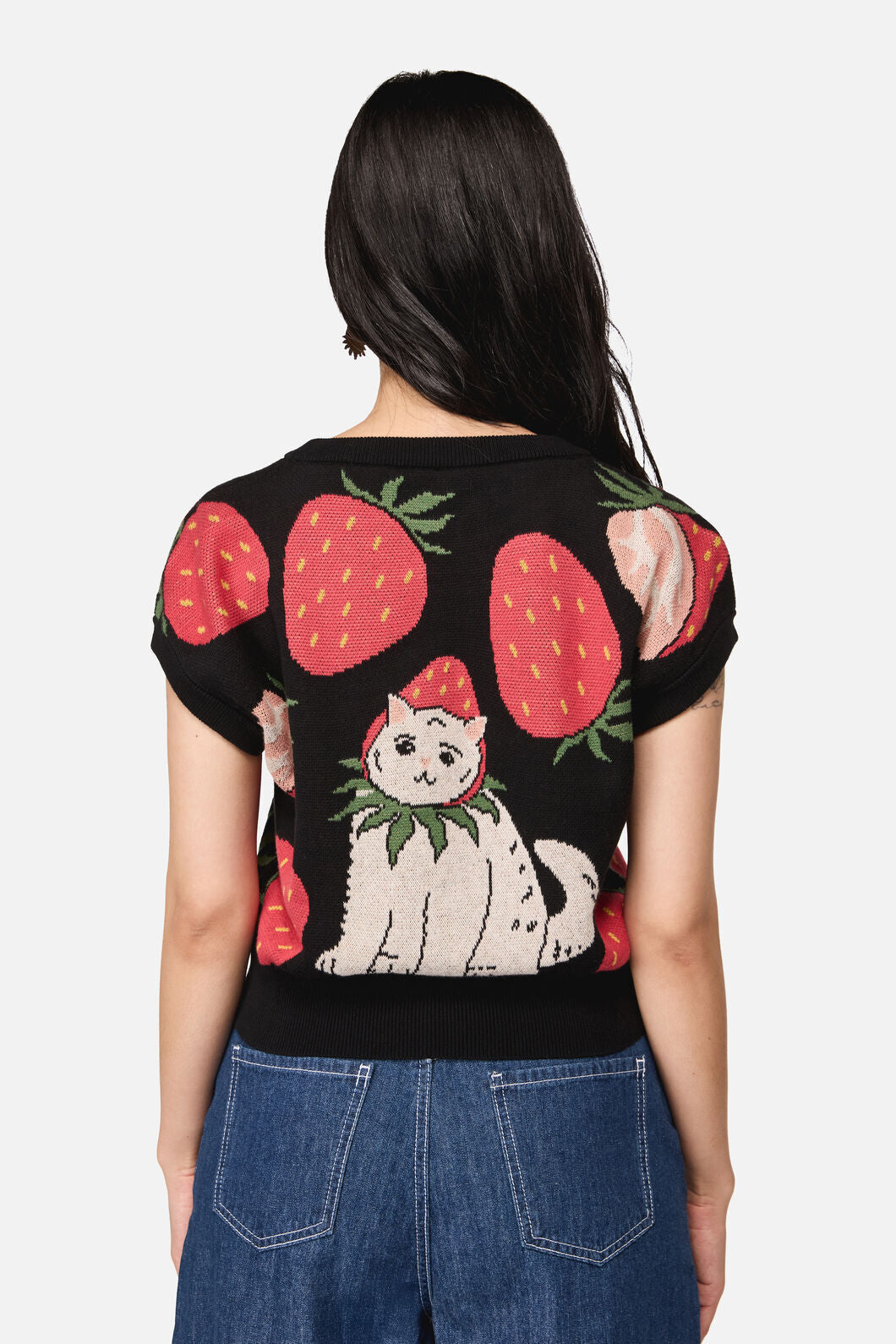 Dangerfield - Strawberry Cat Knit Top - black