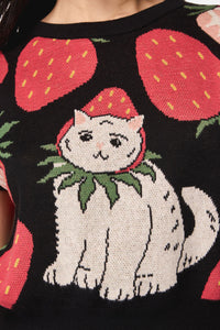 Dangerfield - Strawberry Cat Knit Top - black