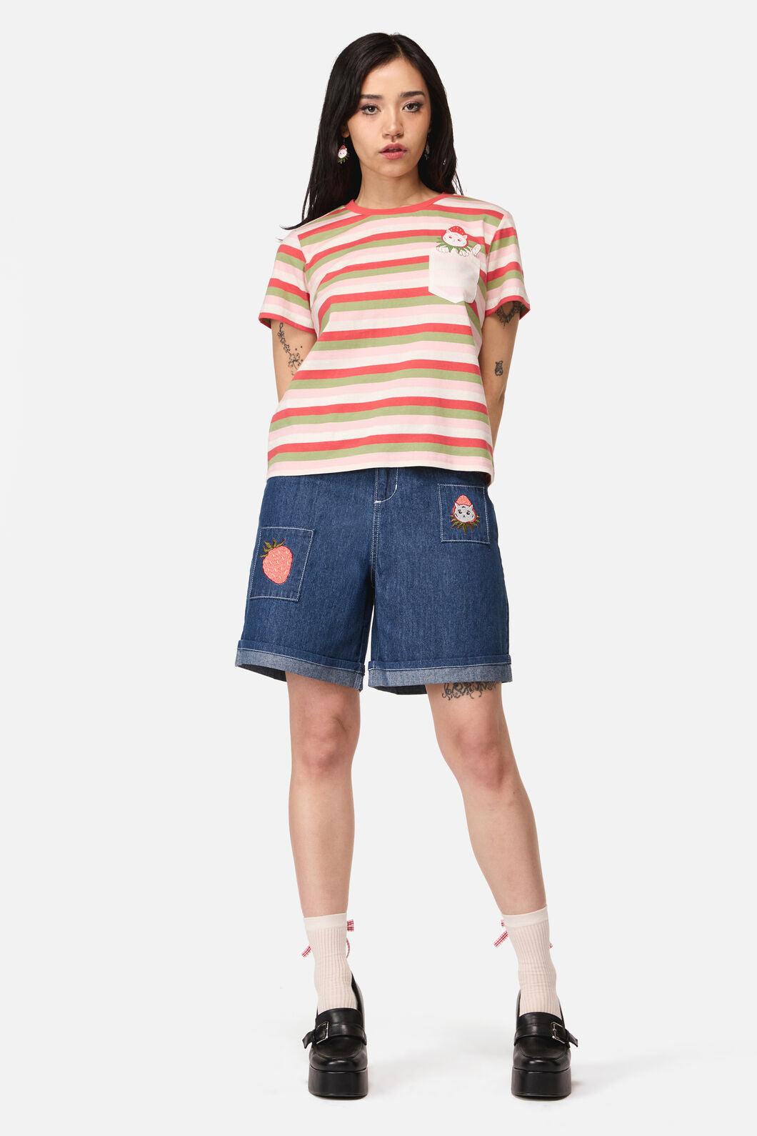 Dangerfield - Strawberry Cat Pocket Tee - multi