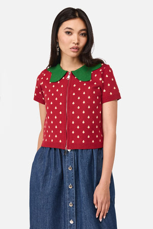 Dangerfield - Strawberry Leaf SS Cardigan - red