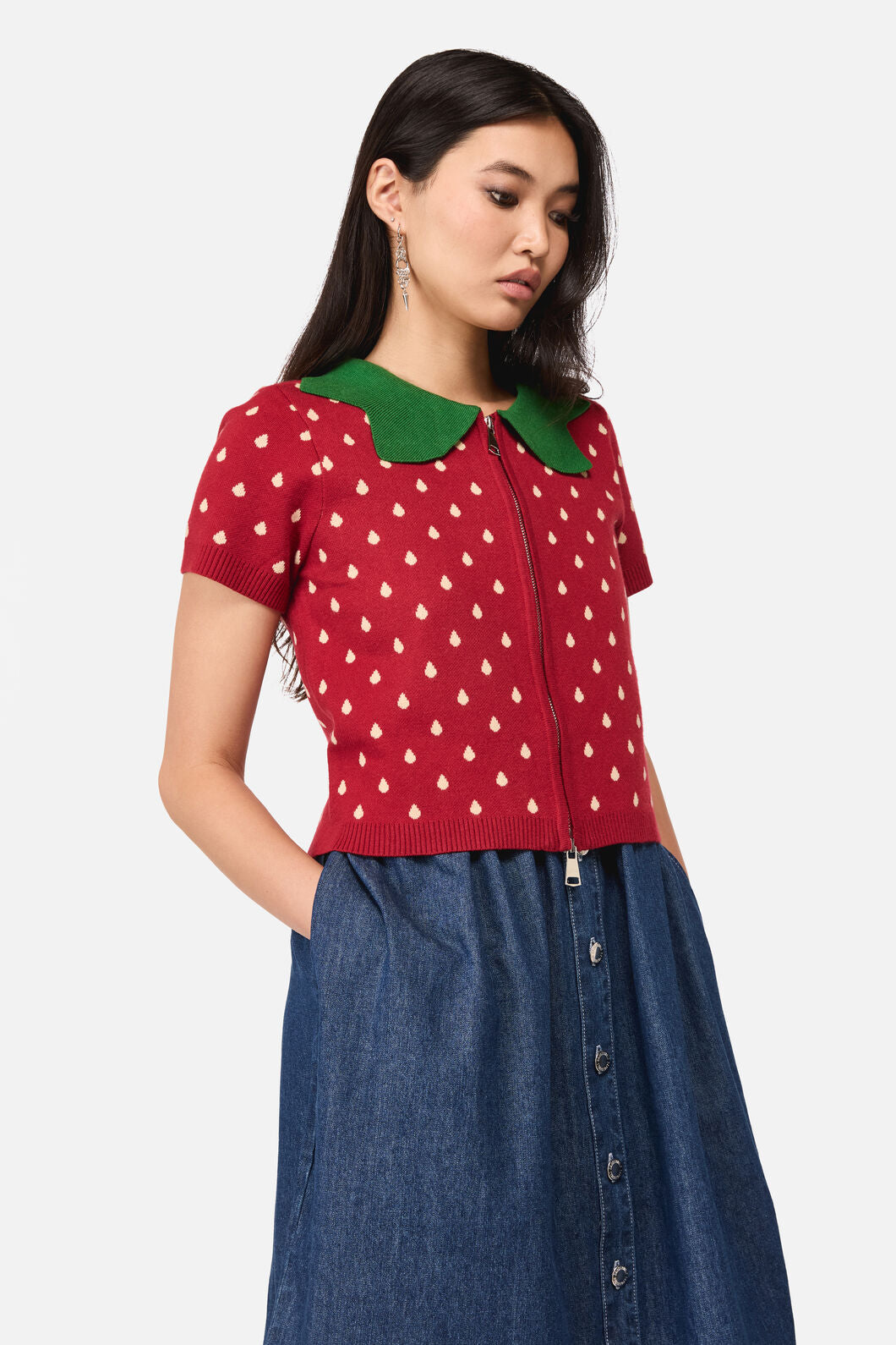 Dangerfield - Strawberry Leaf SS Cardigan - red