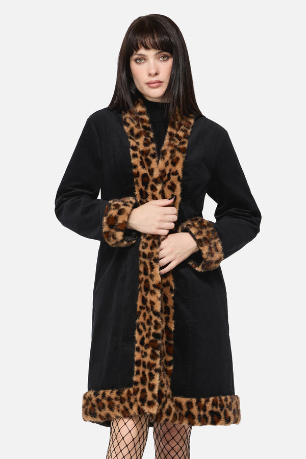 Dangerfield - Creep Goth Leopard Velvet Coat - black