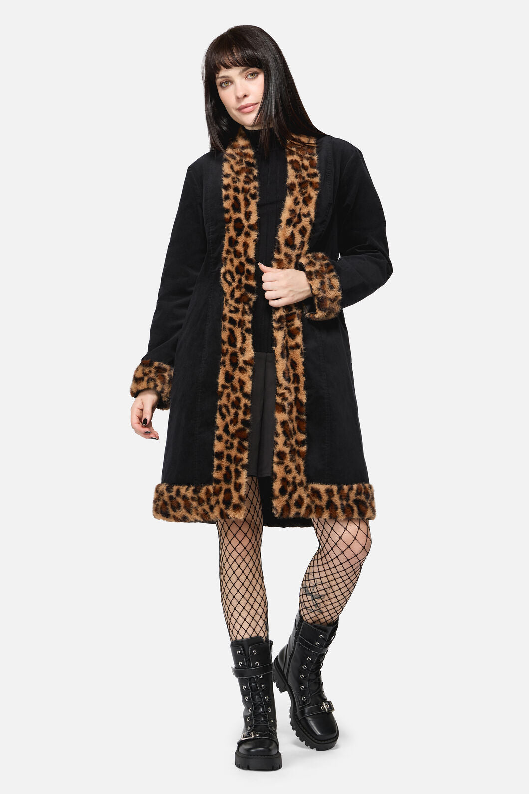 Dangerfield - Creep Goth Leopard Velvet Coat - black