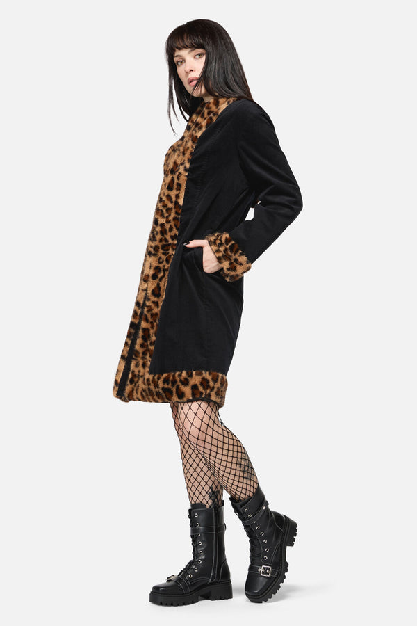 Dangerfield - Creep Goth Leopard Velvet Coat - black