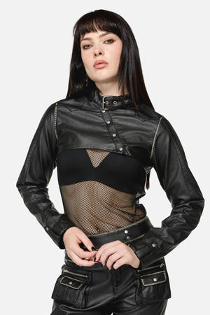 Dangerfield - Eyes Closed Cropped PU Jacket - black