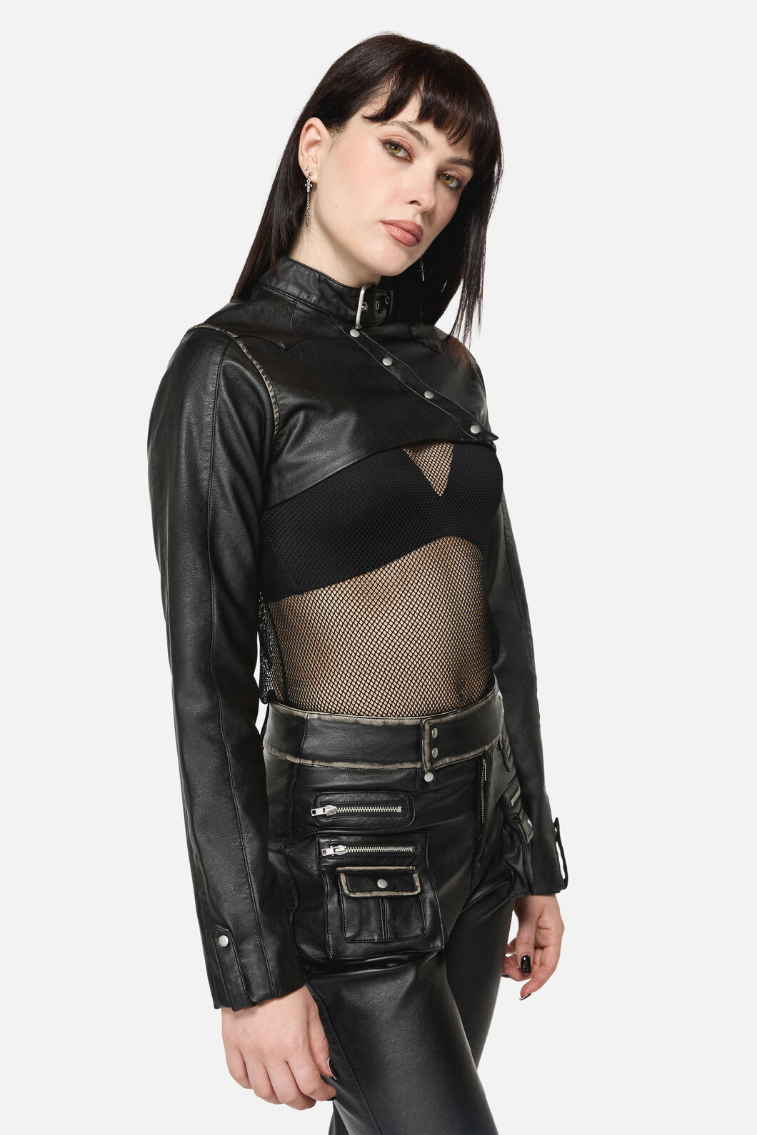 Dangerfield - Eyes Closed Cropped PU Jacket - black