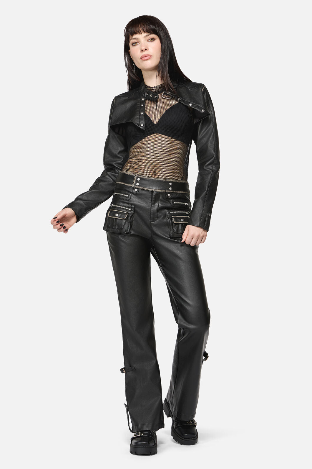 Dangerfield - Eyes Closed Cropped PU Jacket - black