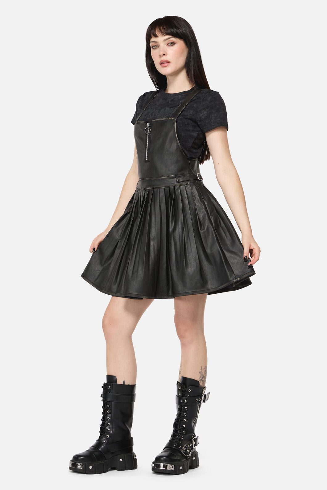 Dangerfield - Eyes Closed PU Pinafore - black