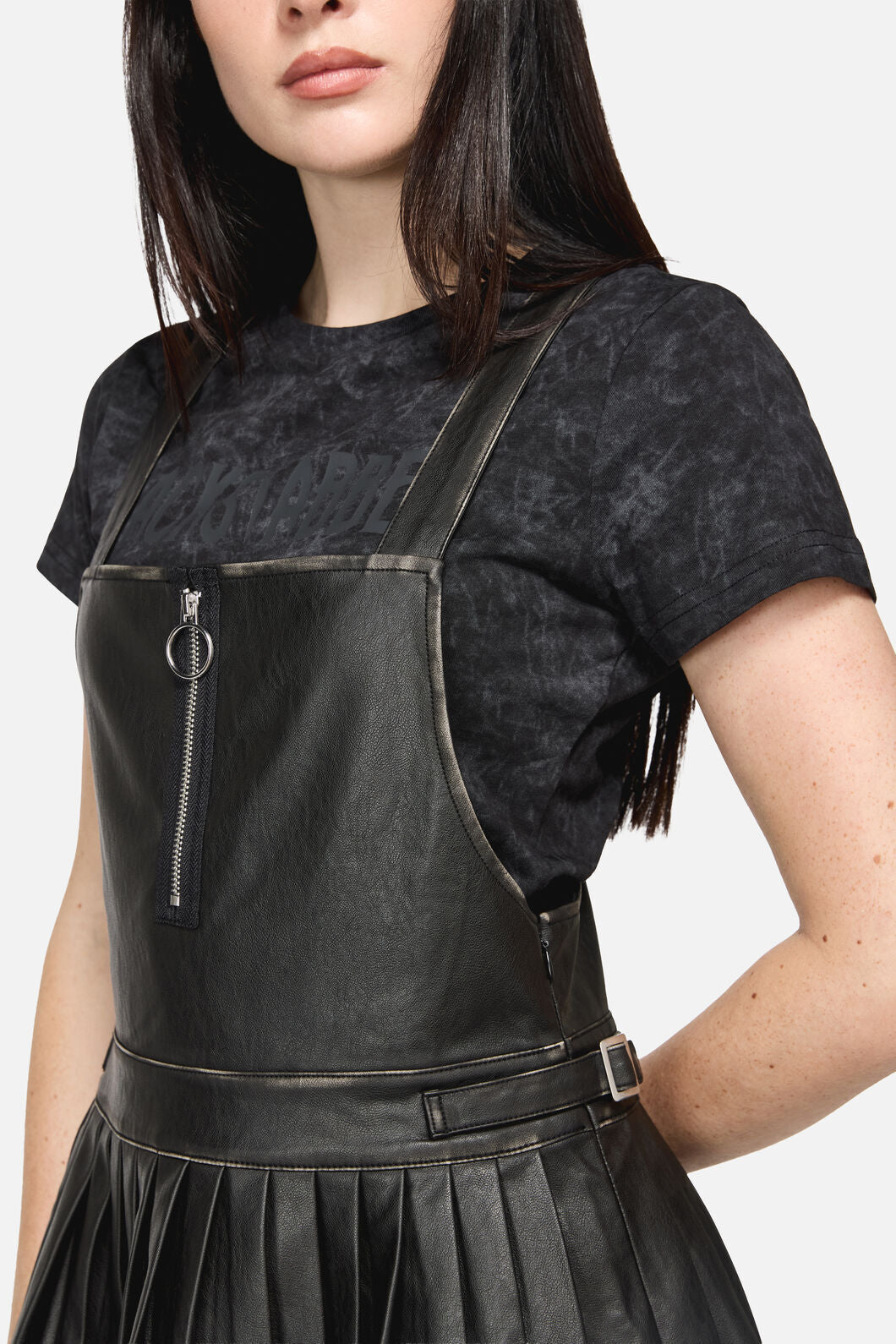 Dangerfield - Eyes Closed PU Pinafore - black