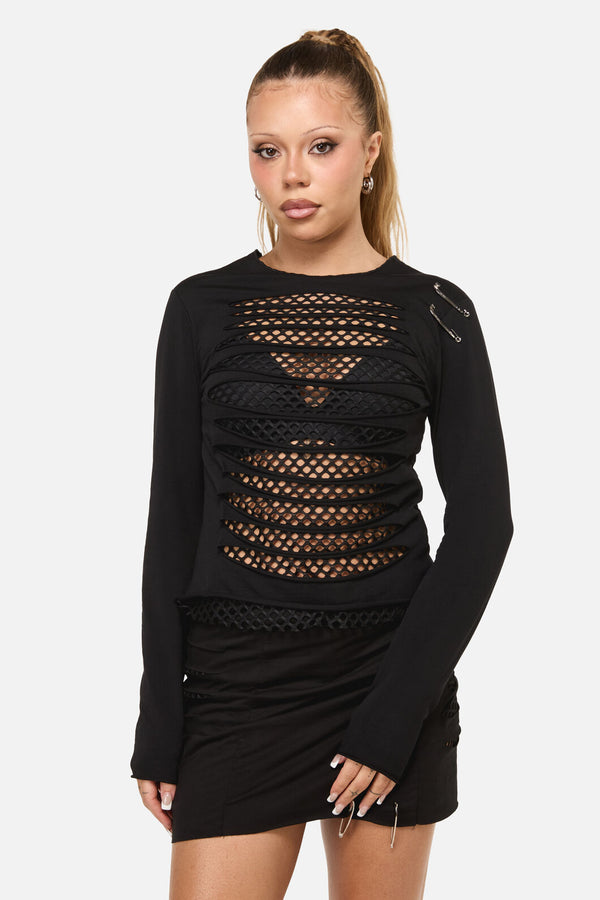 Dangerfield - Eyes Closed Distressed Top - black
