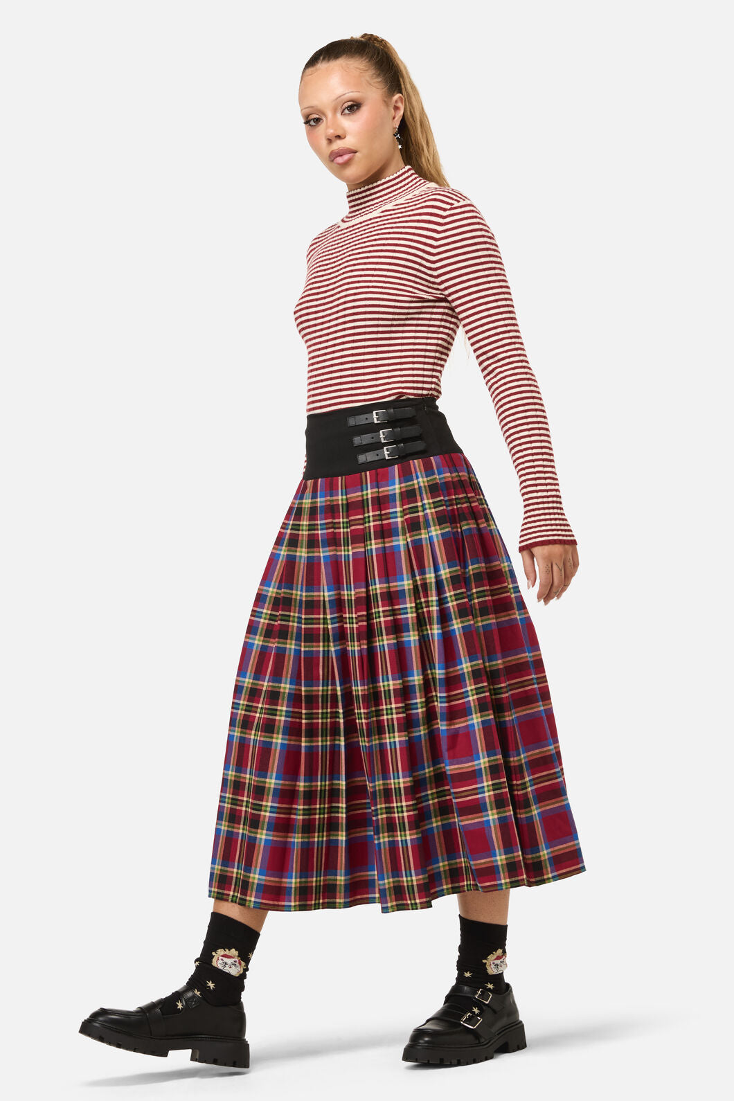 Dangerfield - Crowned Tartan Skirt - red