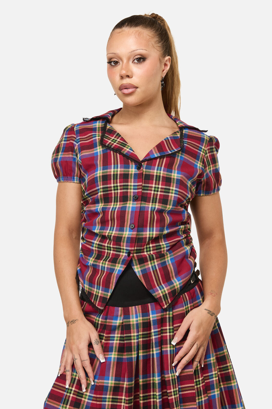 Dangerfield - Crowned Tartan Blouse - red