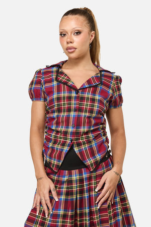 Dangerfield - Crowned Tartan Blouse - red