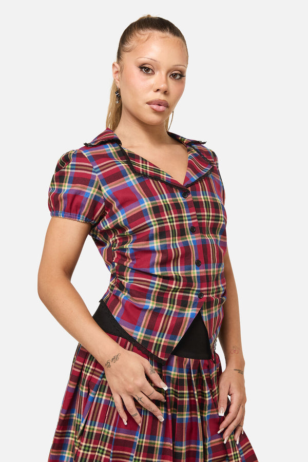 Dangerfield - Crowned Tartan Blouse - red