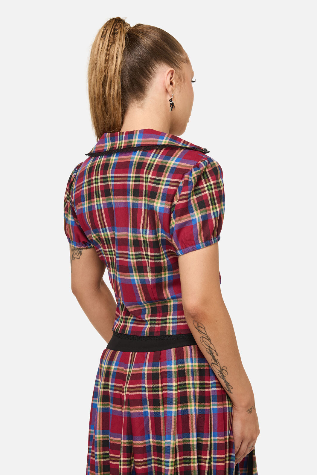 Dangerfield - Crowned Tartan Blouse - red