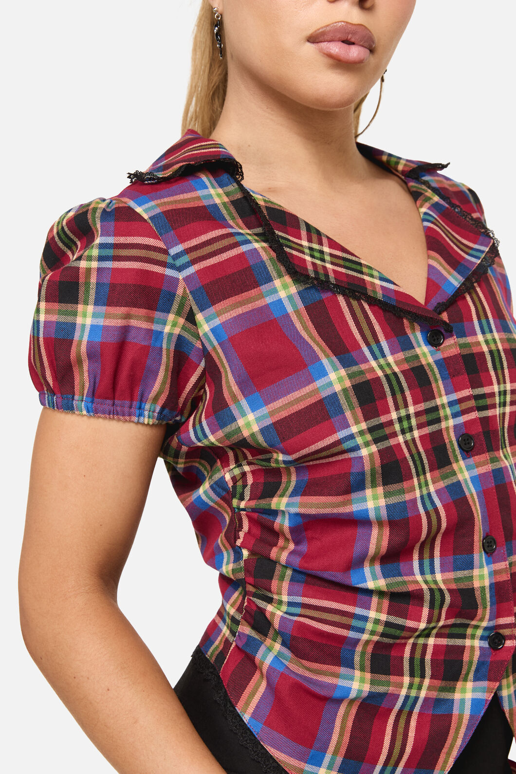 Dangerfield - Crowned Tartan Blouse - red