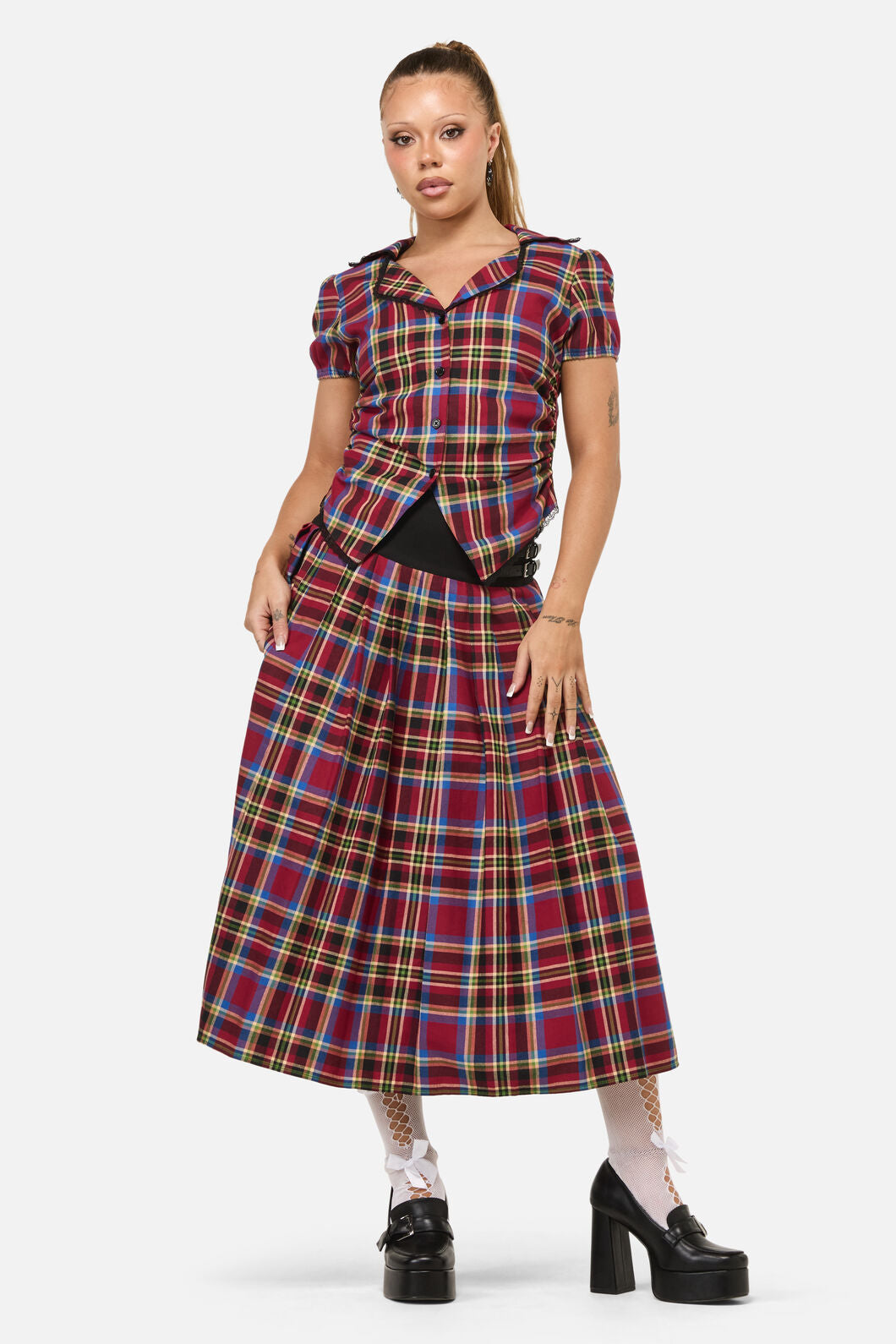 Dangerfield - Crowned Tartan Blouse - red