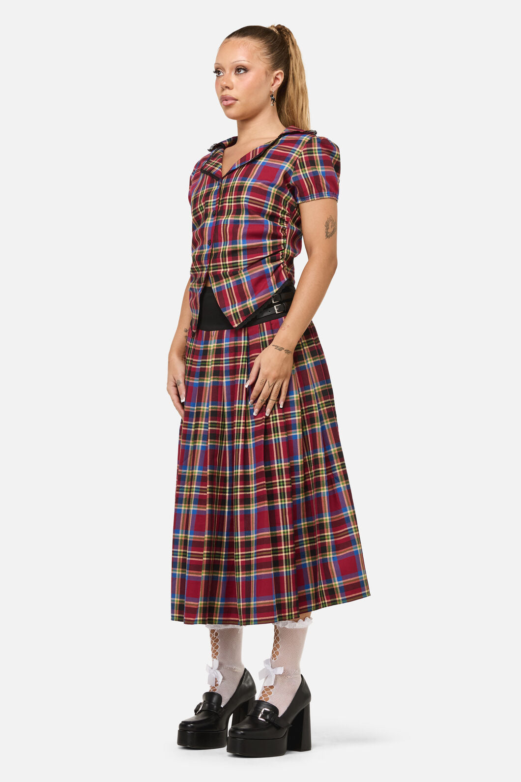 Dangerfield - Crowned Tartan Blouse - red