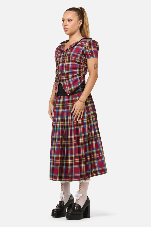 Dangerfield - Crowned Tartan Blouse - red