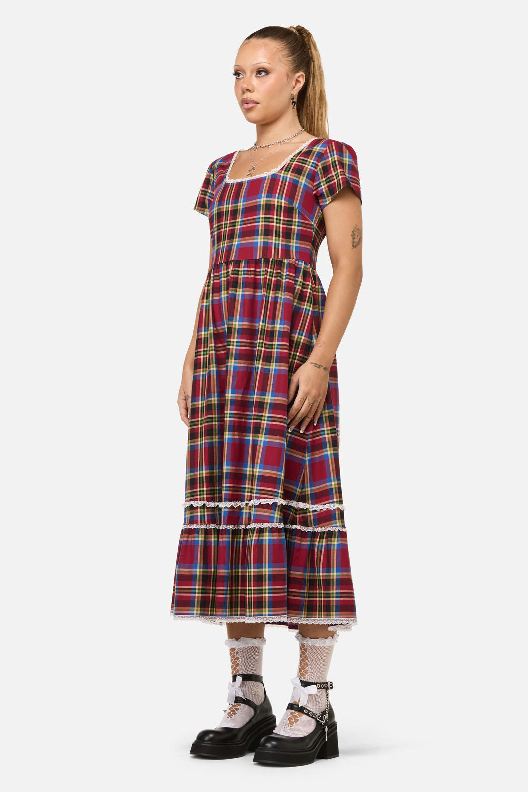 Dangerfield - Crowned Tartan Dress - red