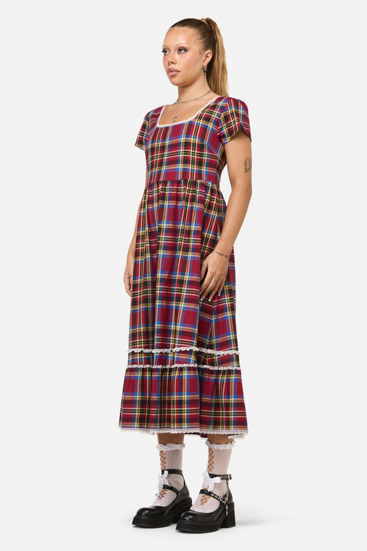 Dangerfield - Crowned Tartan Dress - red