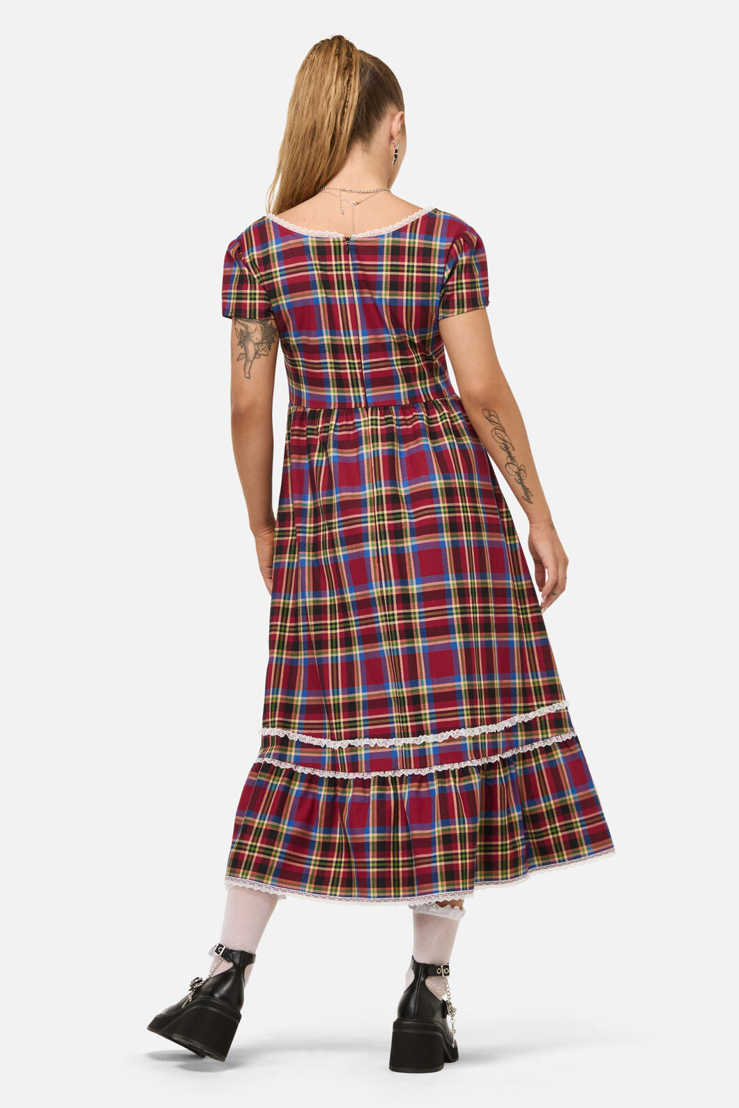 Dangerfield - Crowned Tartan Dress - red