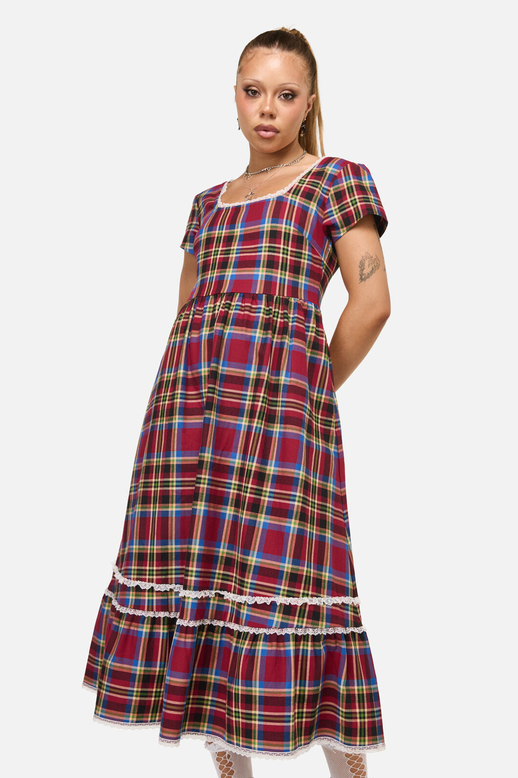 Dangerfield - Crowned Tartan Dress - red