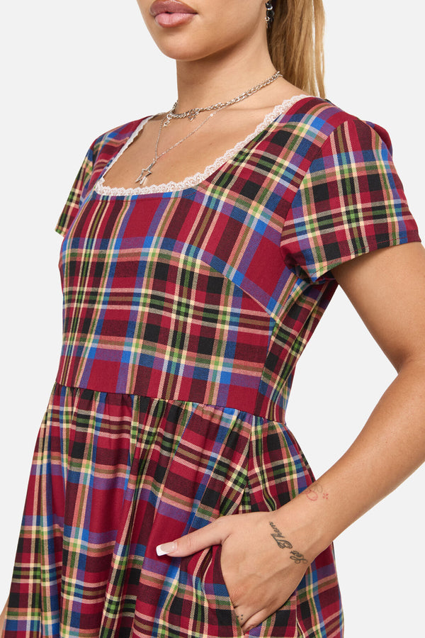 Dangerfield - Crowned Tartan Dress - red