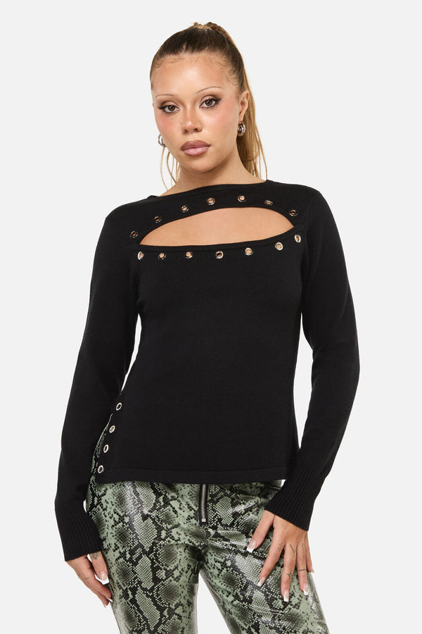Dangerfield - Y2K Basic Eyelet Knit Jumper - black