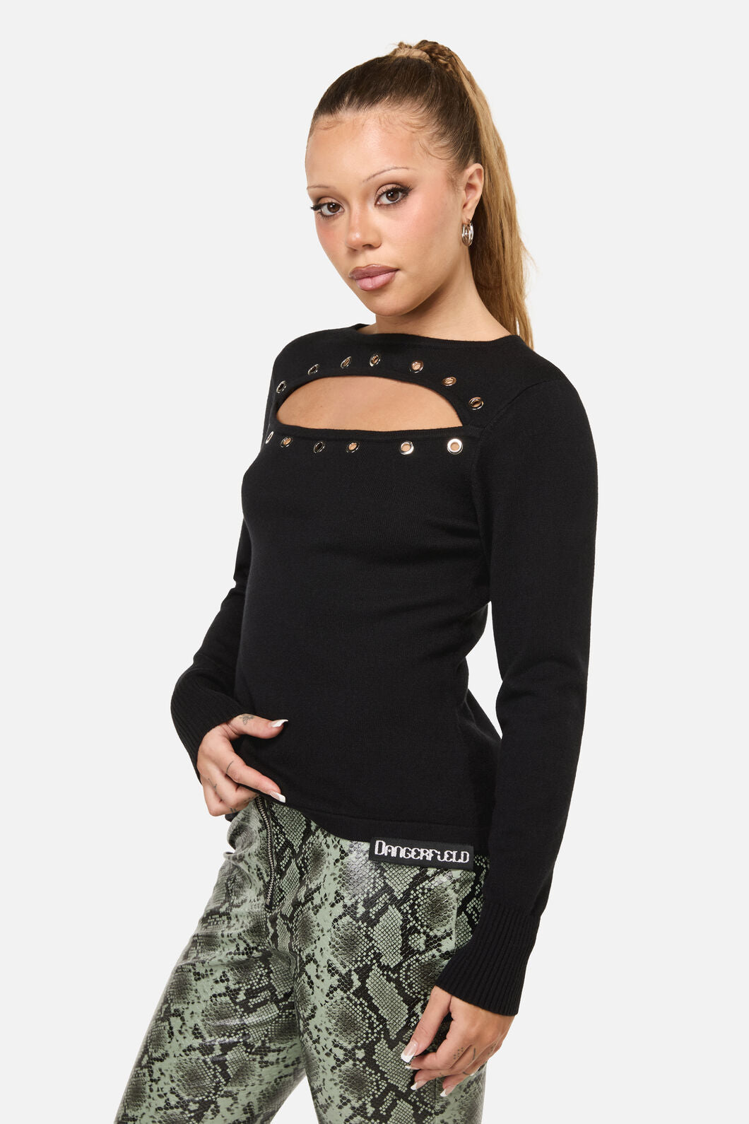 Dangerfield - Y2K Basic Eyelet Knit Jumper - black