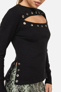 Dangerfield - Y2K Basic Eyelet Knit Jumper - black
