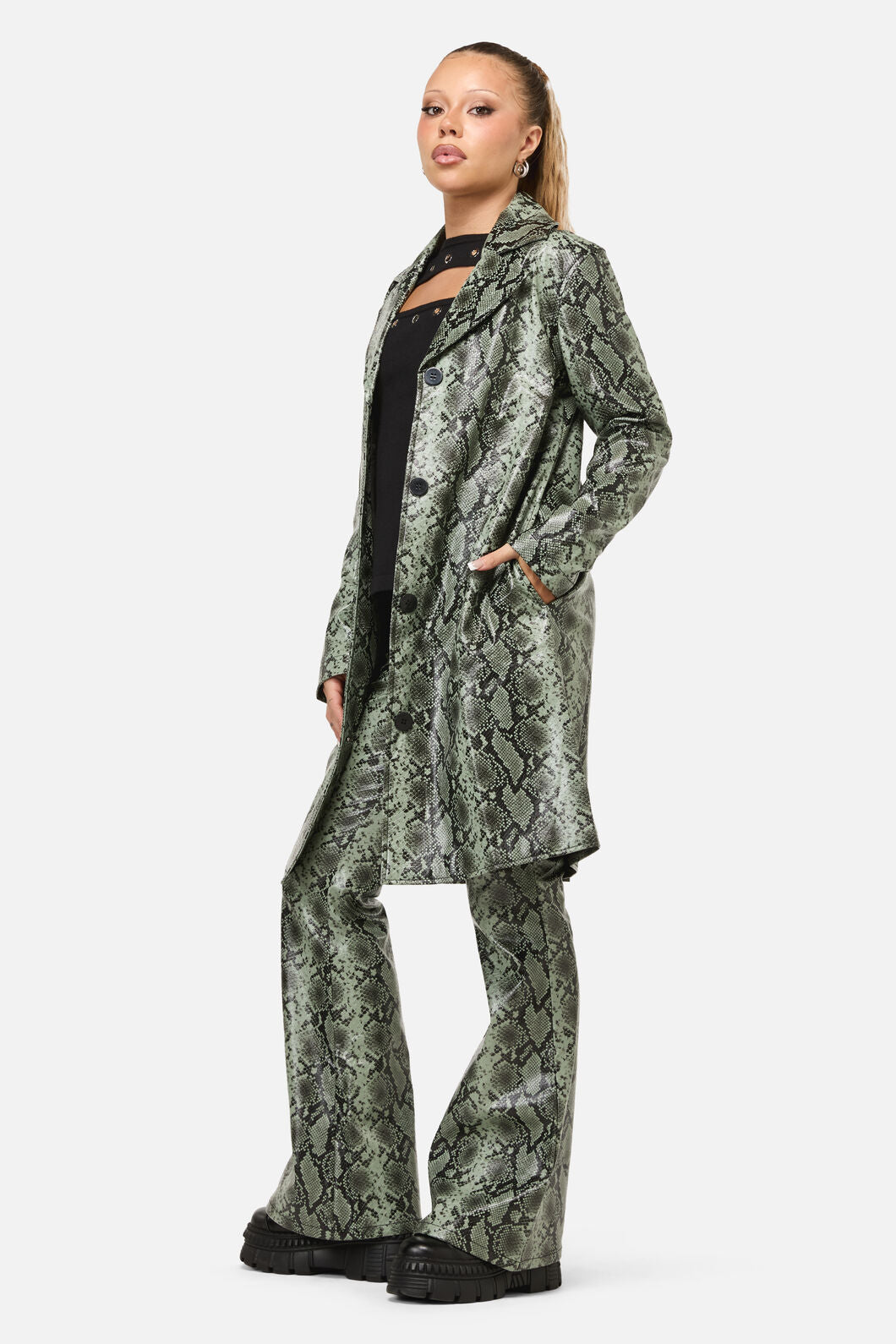 Dangerfield - Y2K Snakey Mid Length Coat - grey