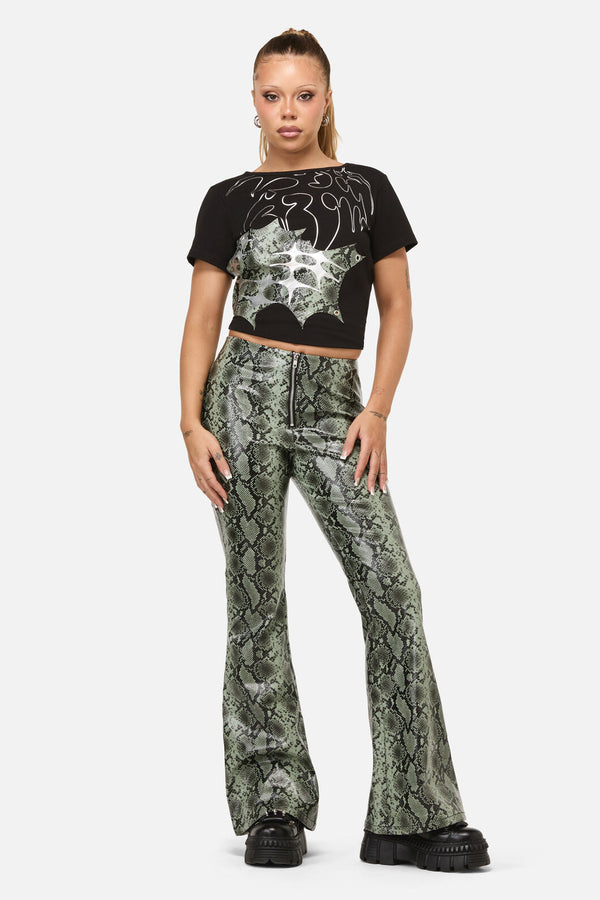 Dangerfield - Y2K Snakey Fitted PU Flare Pant - grey