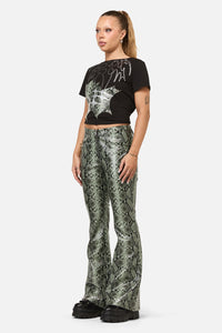 Dangerfield - Y2K Snakey Fitted PU Flare Pant - grey