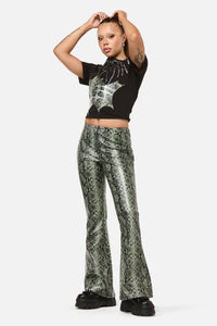 Dangerfield - Y2K Snakey Fitted PU Flare Pant - grey