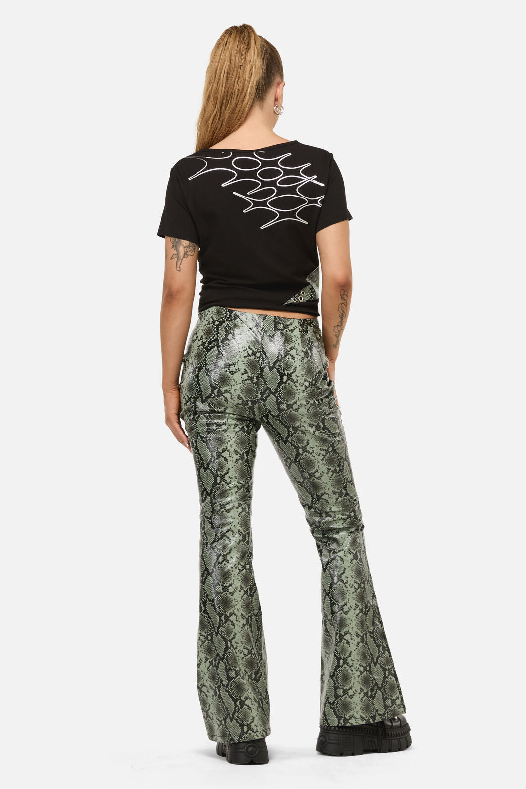 Dangerfield - Y2K Snakey Fitted PU Flare Pant - grey