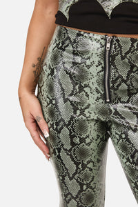 Dangerfield - Y2K Snakey Fitted PU Flare Pant - grey