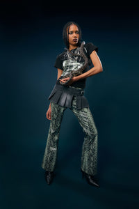 Dangerfield - Y2K Snakey Fitted Pu Flare Pant - grey