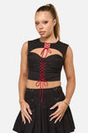 Dangerfield - Crowned Lace Up Corset Top - black