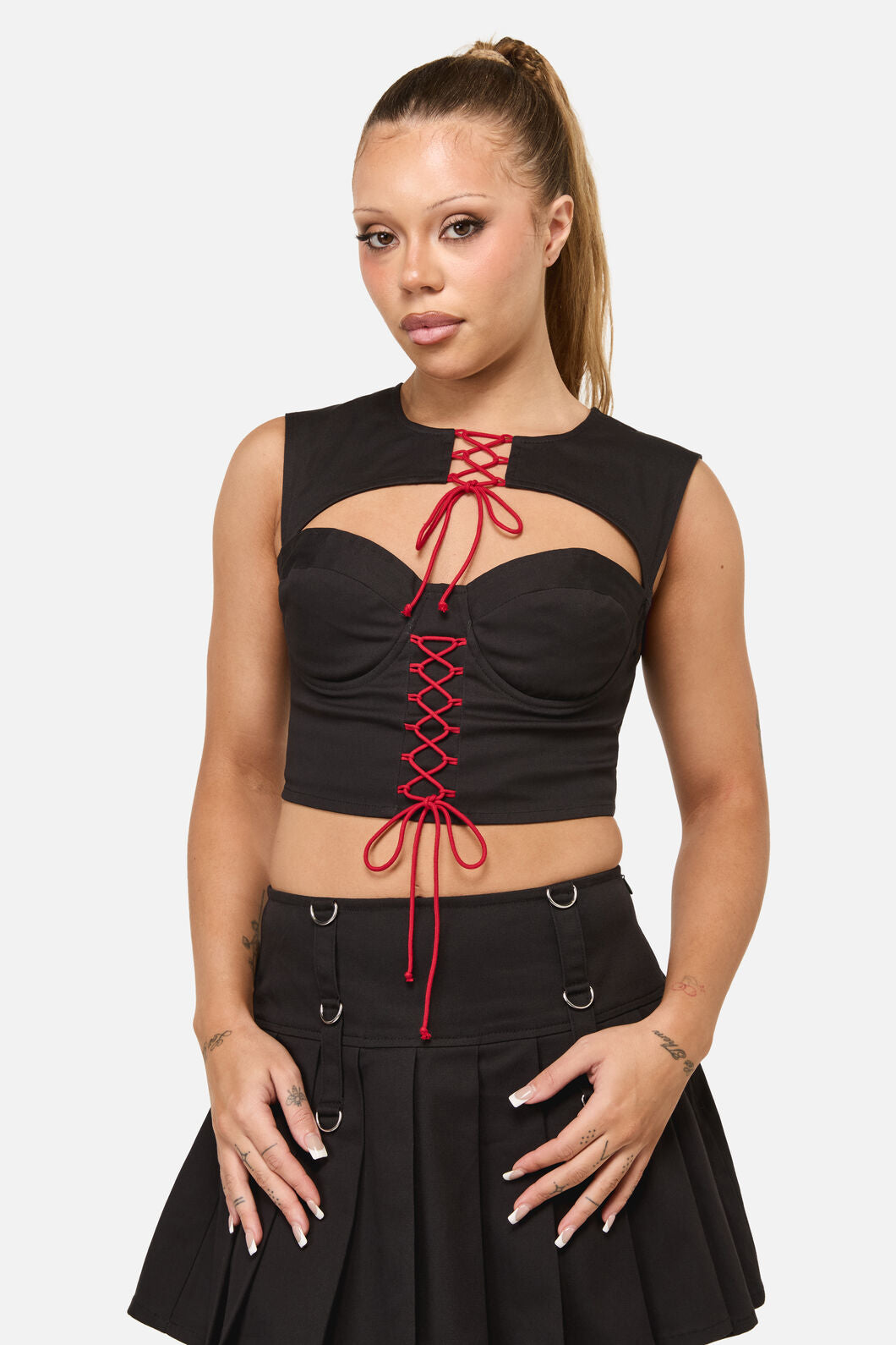 Dangerfield - Crowned Lace Up Corset Top - black