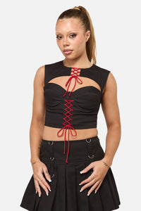 Dangerfield - Crowned Lace Up Corset Top - black