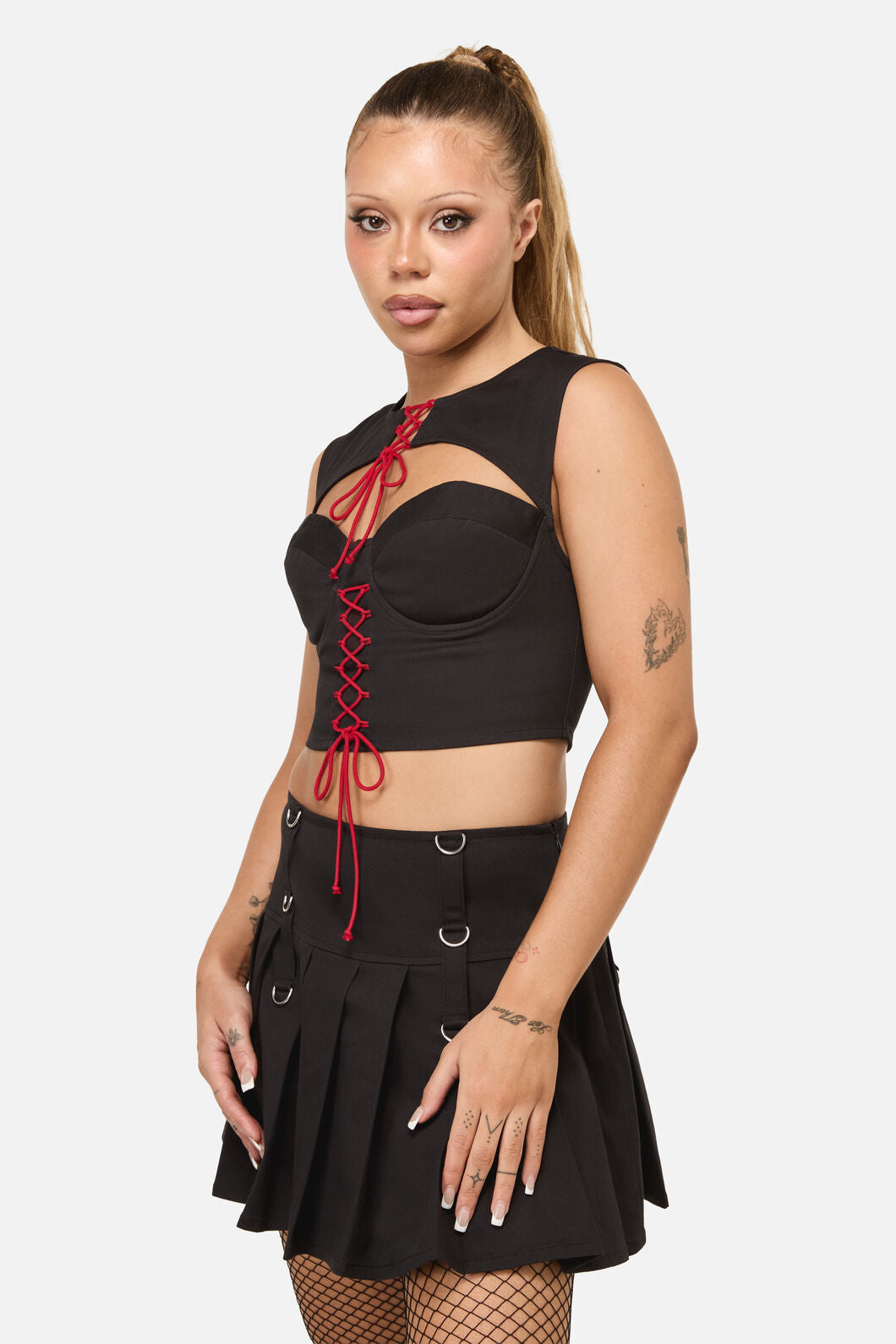Dangerfield - Crowned Lace Up Corset Top - black
