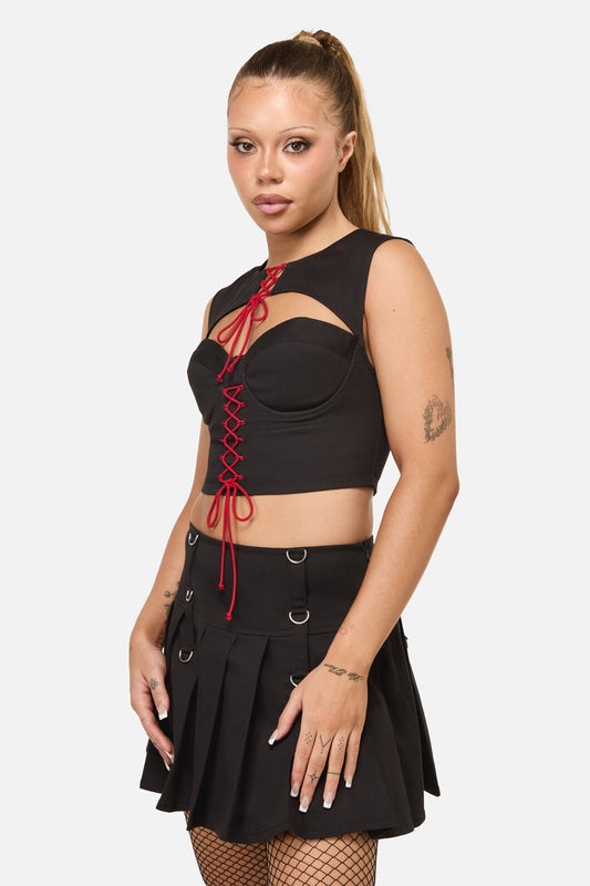 Dangerfield - Crowned Lace Up Corset Top - black