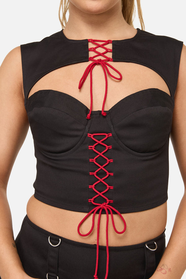 Dangerfield - Crowned Lace Up Corset Top - black
