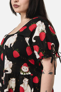 Dangerfield - Curve StrawberryCatRepeatDress - black