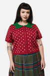 Dangerfield - Curve Strawberry Leaf SS Cardi - red