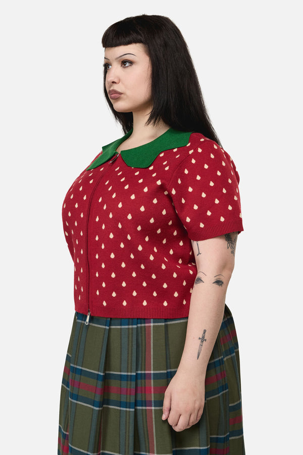 Dangerfield - Curve Strawberry Leaf SS Cardi - red
