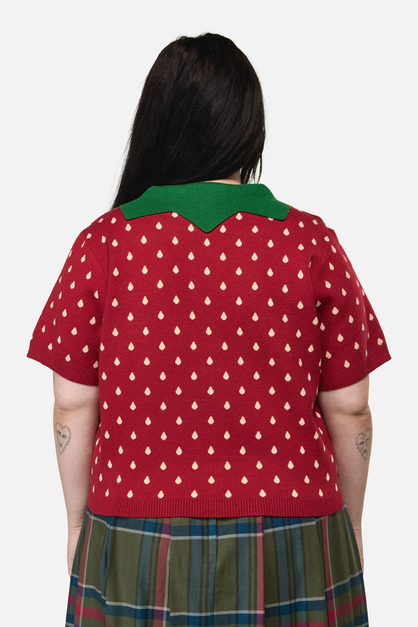 Dangerfield - Curve Strawberry Leaf SS Cardi - red