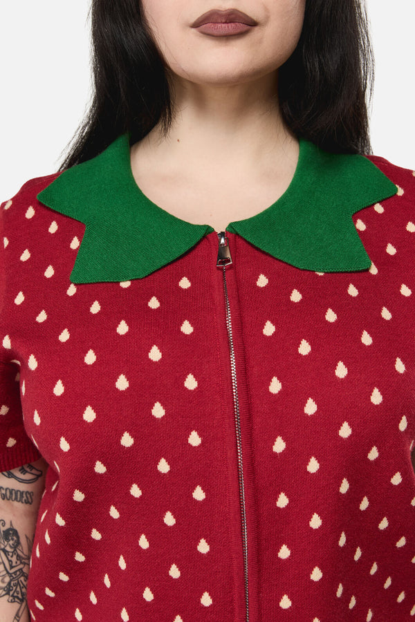 Dangerfield - Curve Strawberry Leaf SS Cardi - red