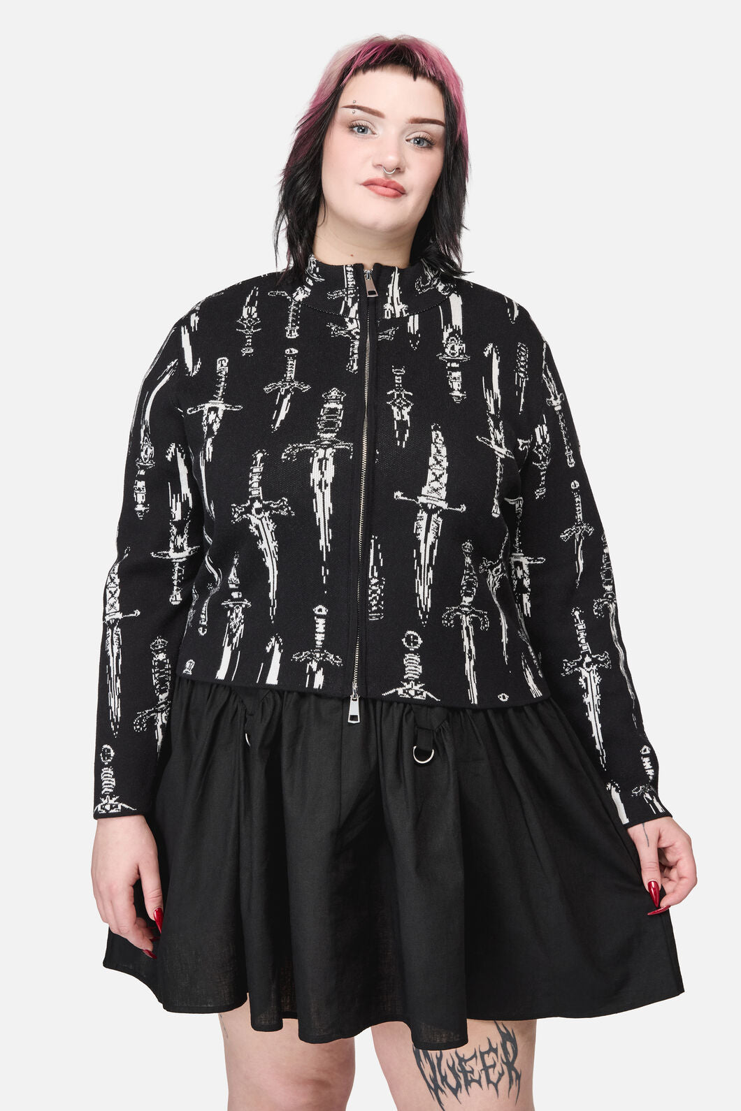 Dangerfield - Curve Dagger Goth Zip Cardigan - black